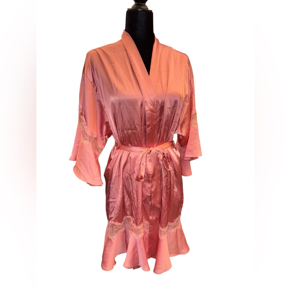 Victoria's Secret Pink Satin Robe with Lace Accents